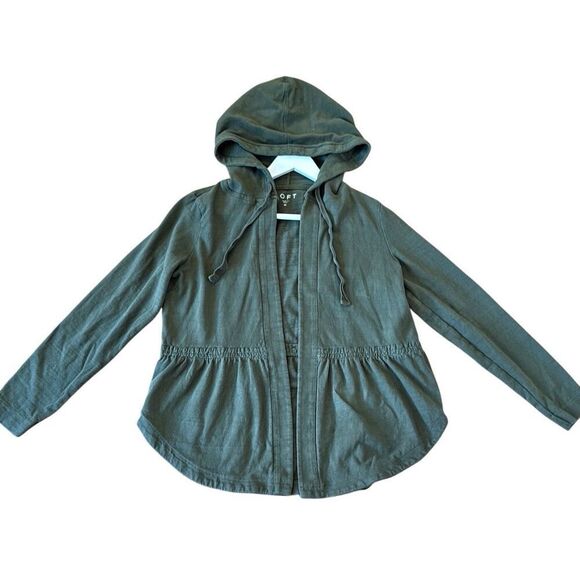 Loft green hooded open cotton sweater jacket m - Picture 1 of 10